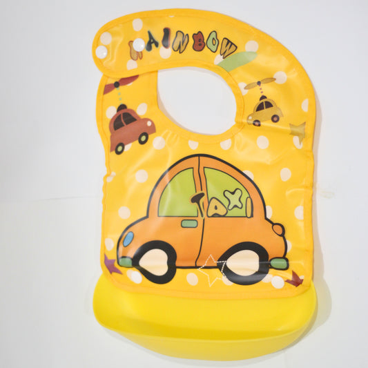 Baby Bib With Detachable Pocket-Yellow Car