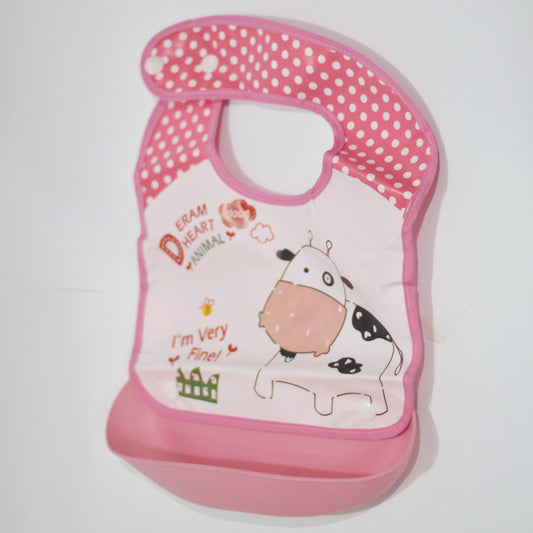 Baby Bib With Detachable Pocket-Pink Cow